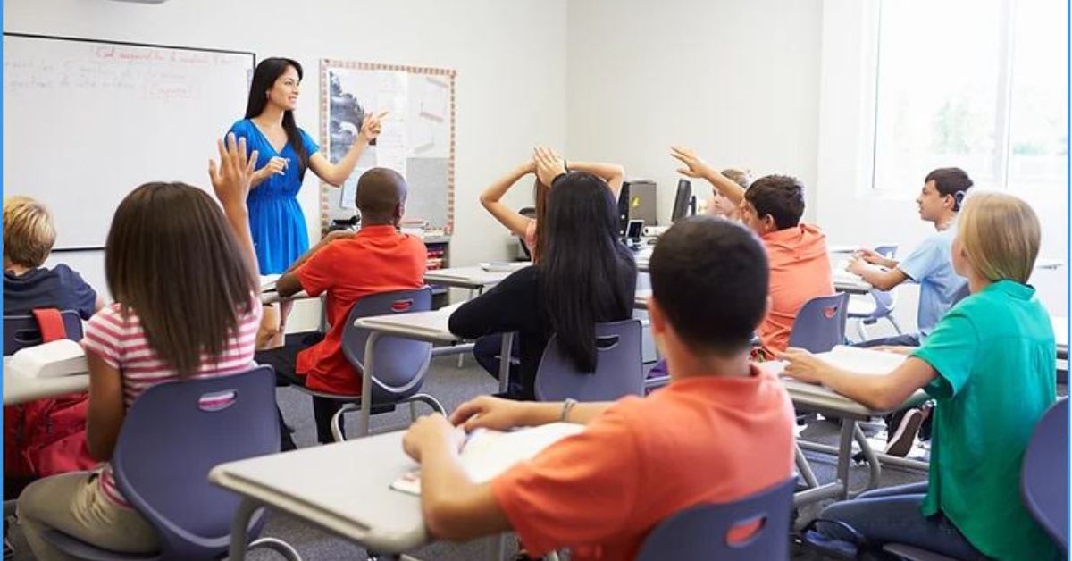 Students with teacher in classroom